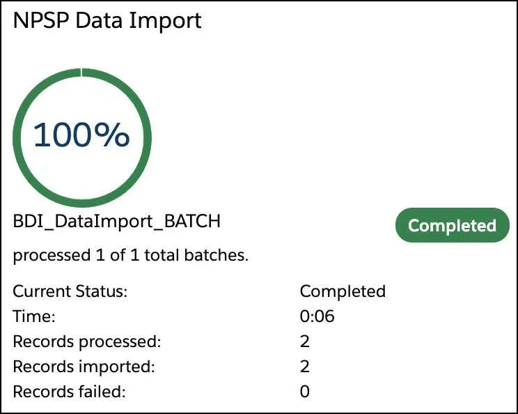 The NPSP Data Import status