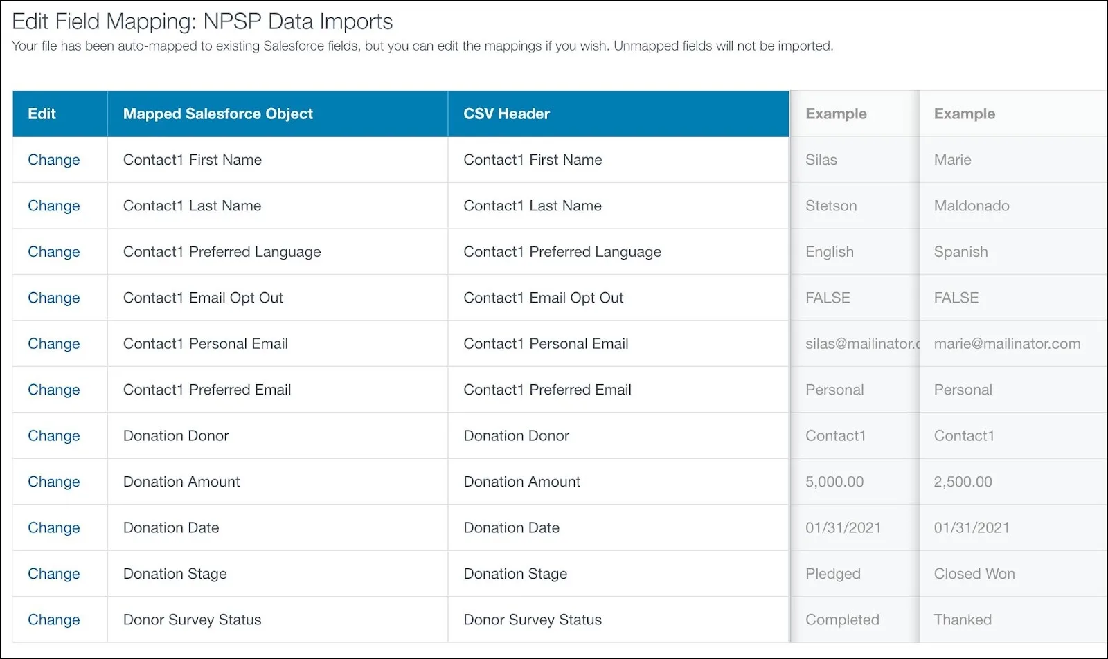 Field mappings on the Edit Field Mapping page