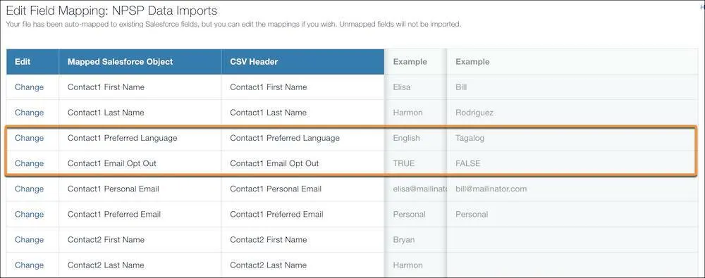 The Edit Field Mapping page showing the new fields you added