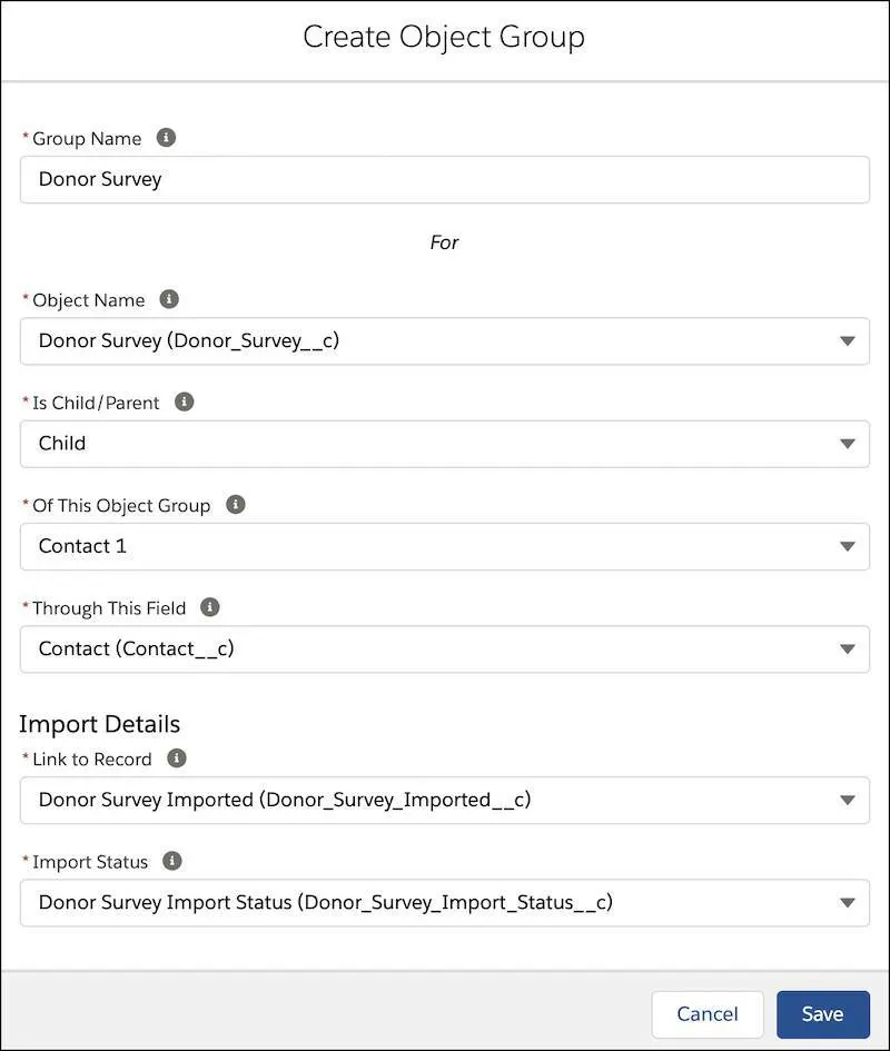 L’interface Create Object Group (Créer un groupe d’objets)