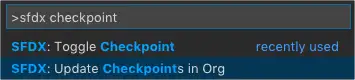 Command Palette filtered to SFDX: Update Checkpoints command