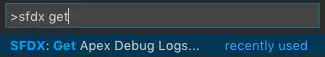Command Palette filtered to SFDX: Get Apex Debug Logs command