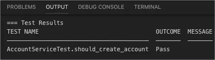 Apex test result displaying pass message in Visual Studio Code