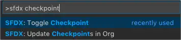 Command Palette filtered to SFDX: Toggle Checkpoint command