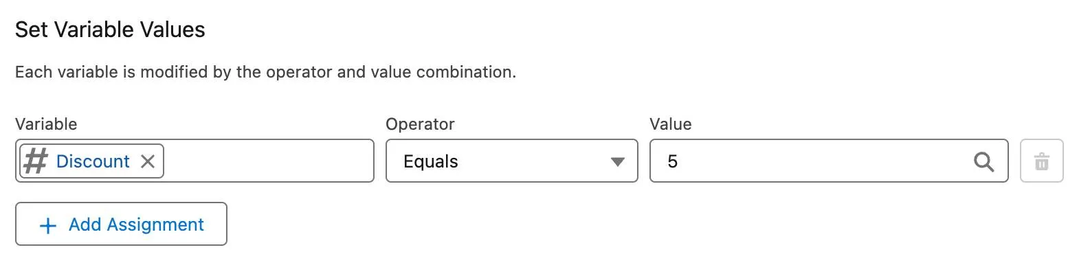 A view of the Set Variable Values overlay.