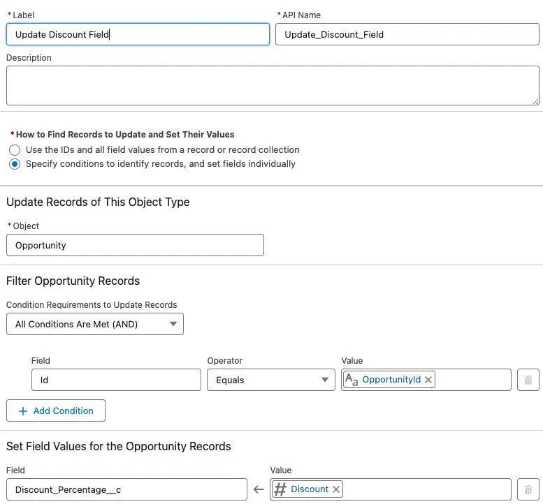 The New Update Records panel corresponding to the preceding steps.