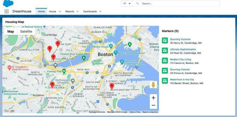 Home page displaying the Housing Map Lightning Web Component.