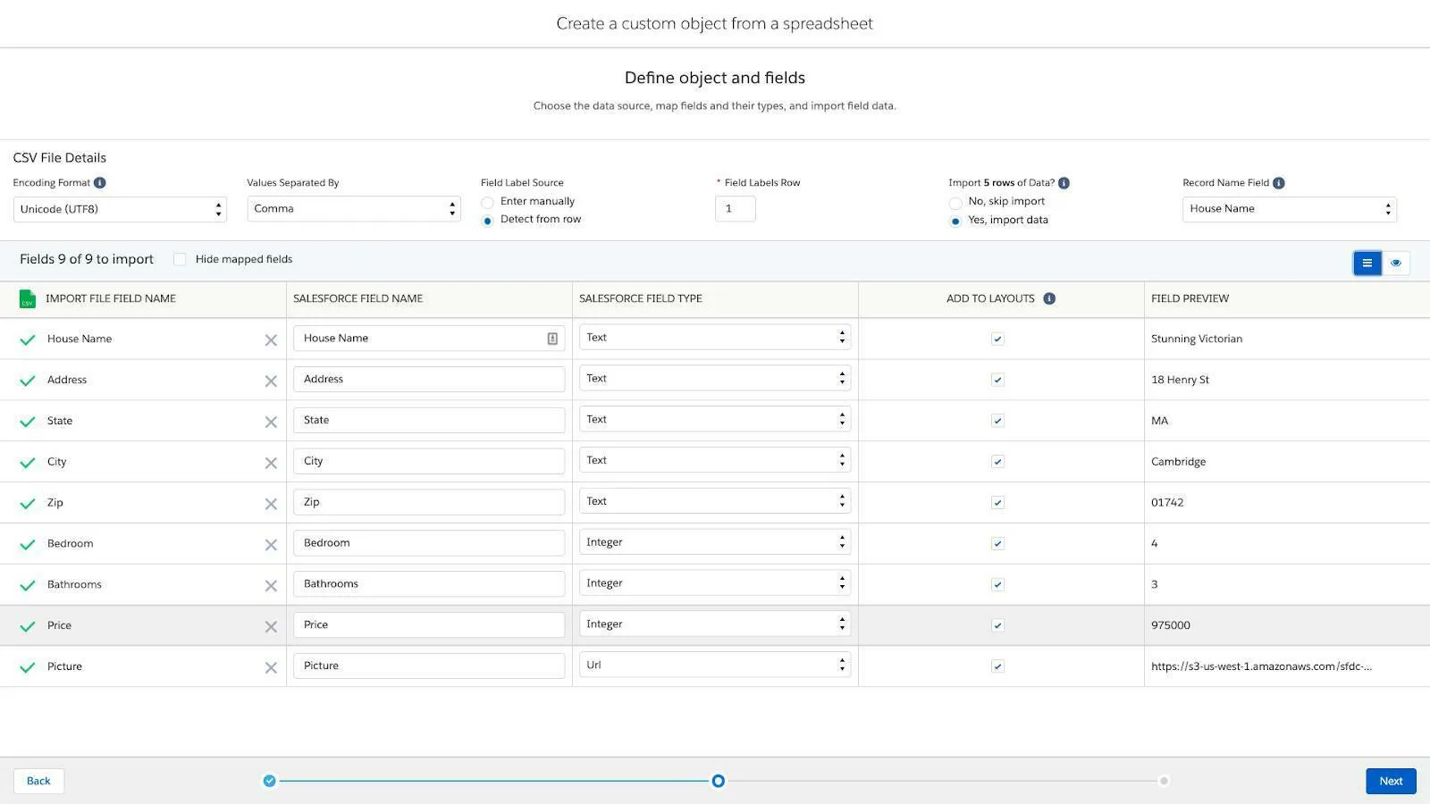 Define object and fields mapping.