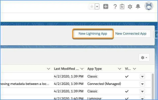 New Lightning App button to start creating a New Lightning App.