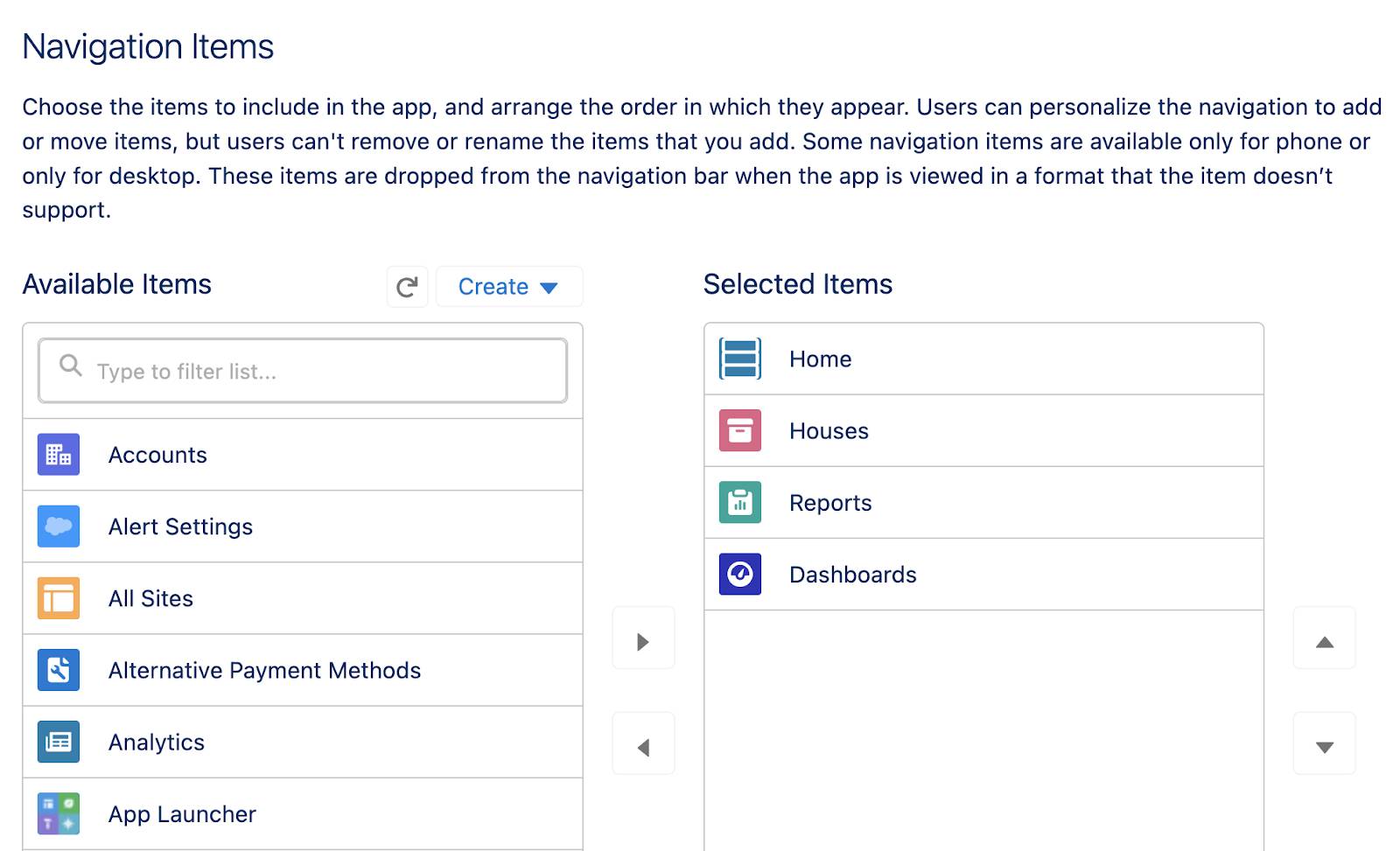 Configuration des onglets pour l’utilisateur accédant à l’application Dreamhouse.