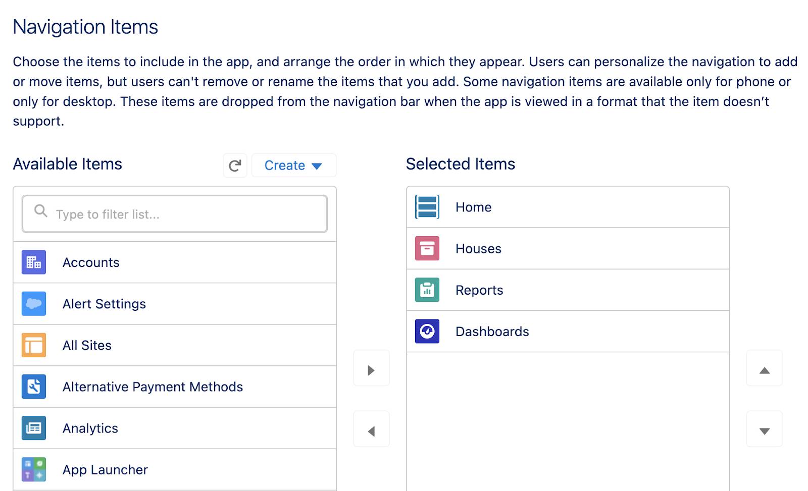 Configuration des onglets pour l’utilisateur accédant à l’application Dreamhouse.