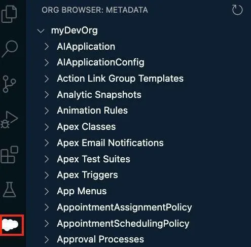 Org Browser nella barra delle attività di VS Code.