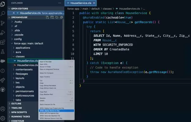 Deploy the Source to the Salesforce org selection.