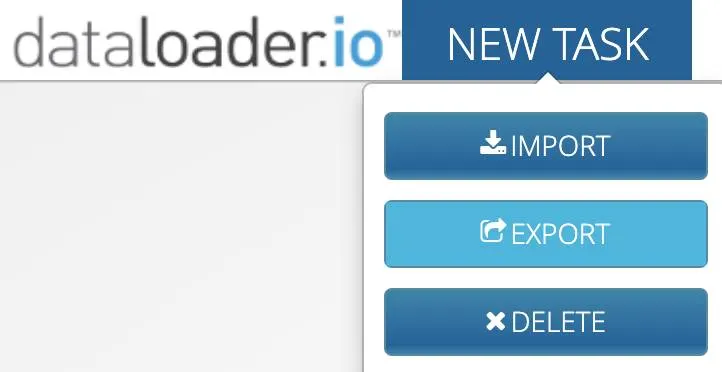 dataloader.io new task menu