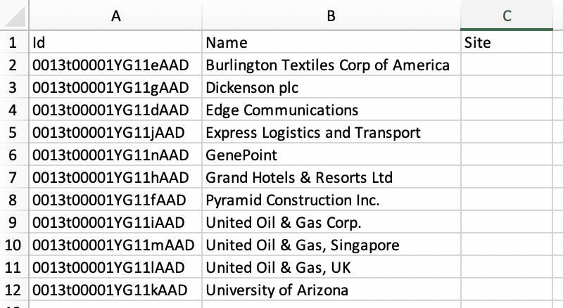 Spreadsheet sorted by Account Name