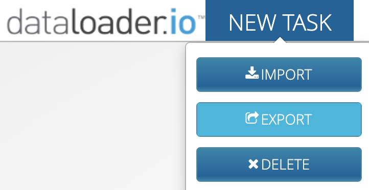 menu de nova tarefa do dataloader.io