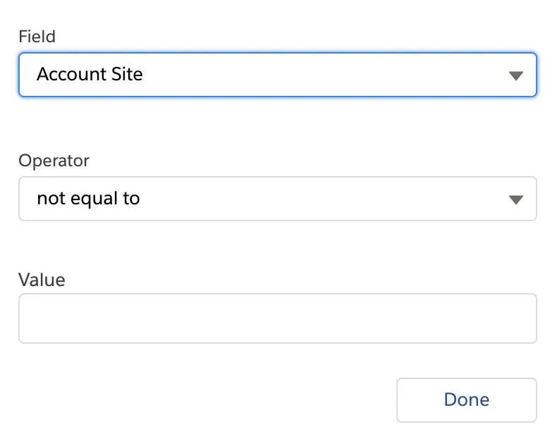 Account Site field filter