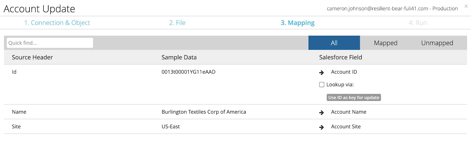 CSV mapeado para os dados atuais