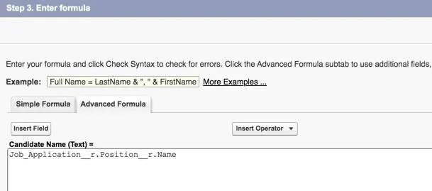 [Position Title (役職)] の数式が表示された [Advanced Formula (高度な数式)] タブ。