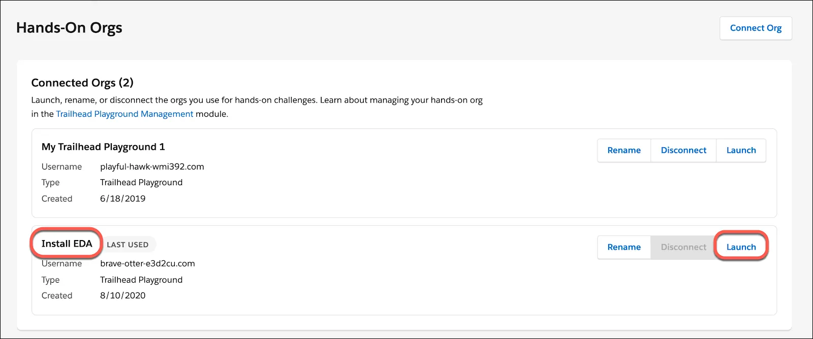 Setup menu opened in a Trailhead Playground
