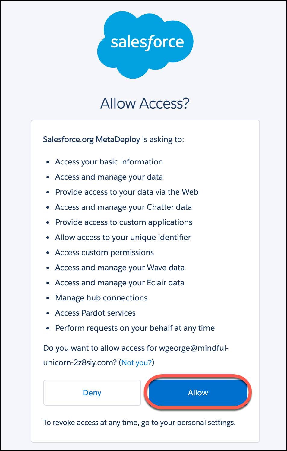 Allow Access page