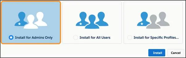Install for Admins Only selected