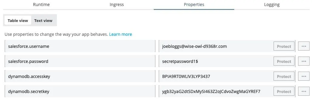 Properties tab in Runtime Manager.