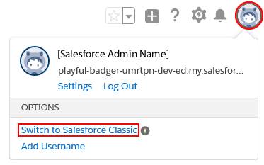 Screen showing how to switch to Salesforce Classic.
