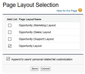 Page Layout Selection with checked items.