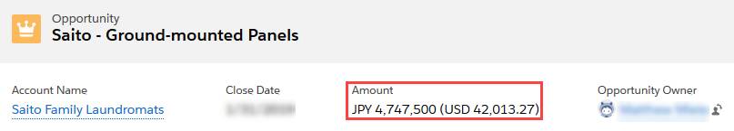 Saito - Ground-mounted Panels opportunity header showing adjusted opportunity amount.