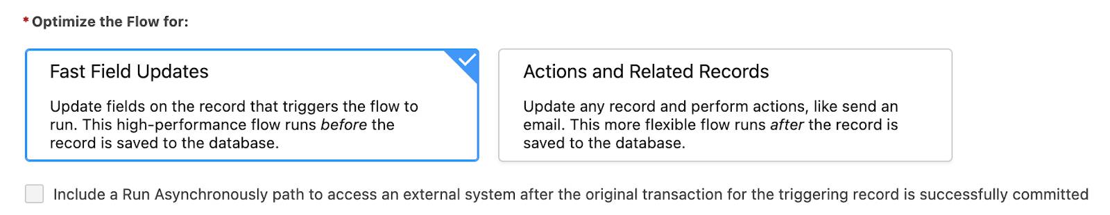 Under “Optimize the Flow for:”, Fast Field Updates is selected.