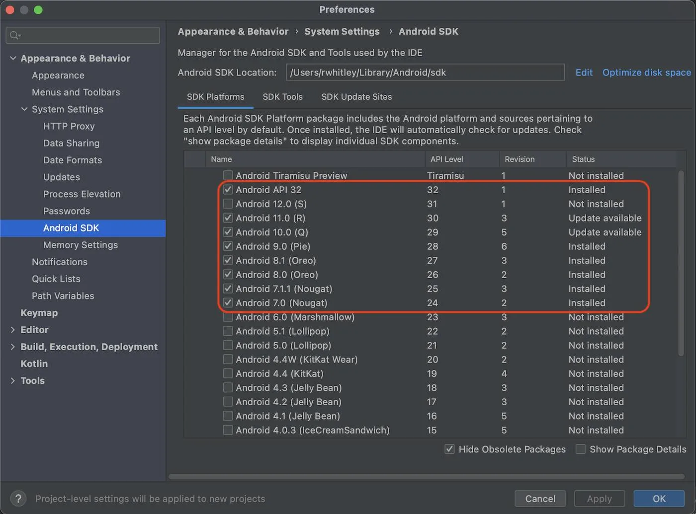 open android sdk manager mac