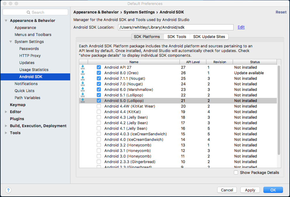 android studio sdk manager accept license