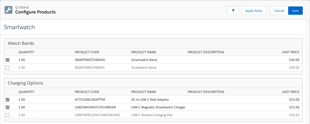 Product Configuration page of Smartwatch bundle