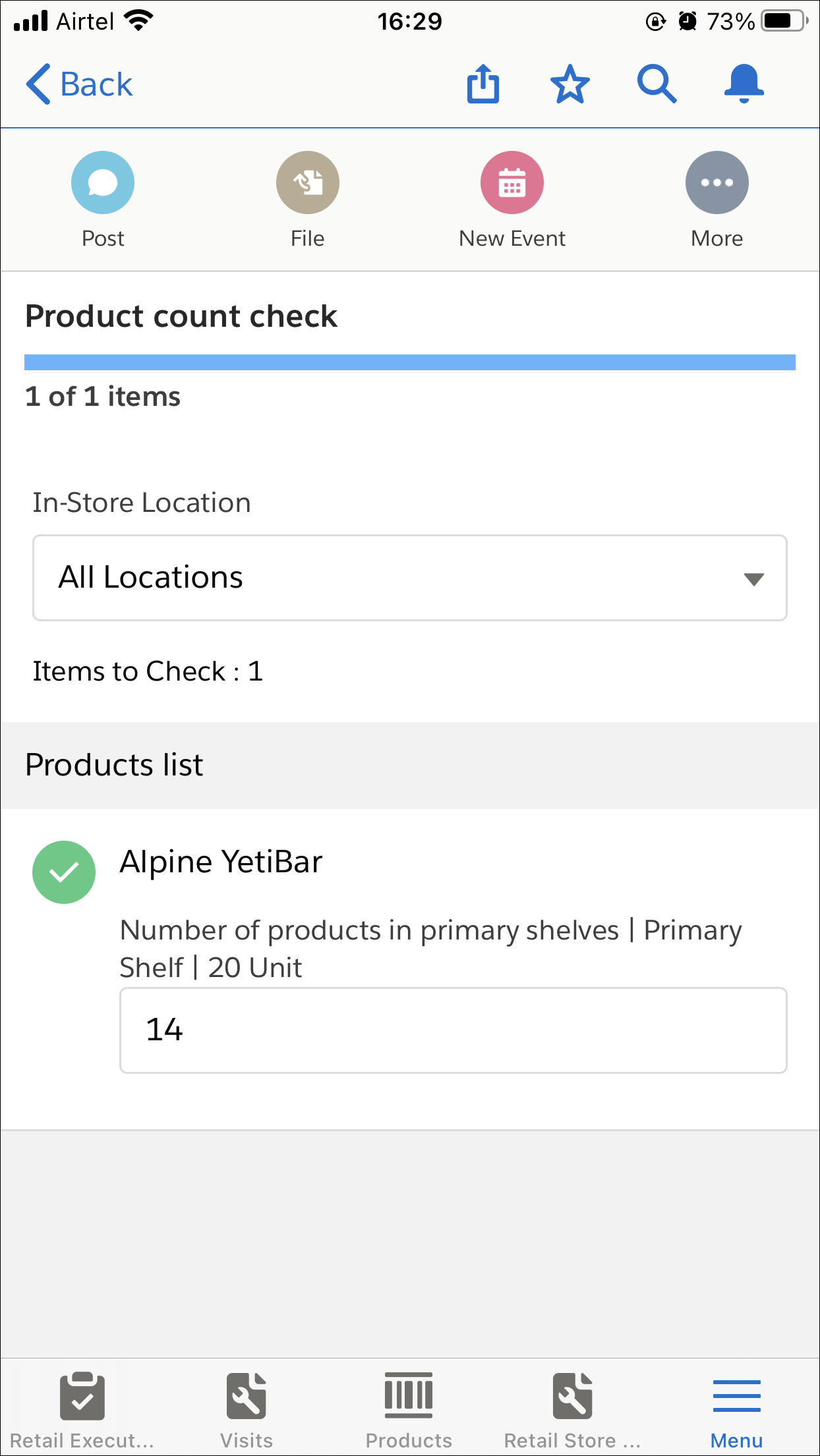 The Inventory Check task on the mobile with compliance check questions.