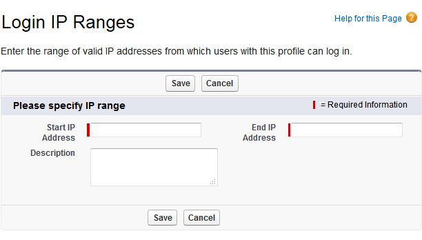 Login IP Ranges page in Salesforce.