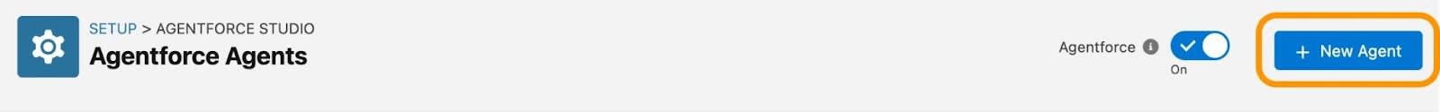Agentforce Studio con el botón + New Agent (+ Nuevo Agente) destacado.