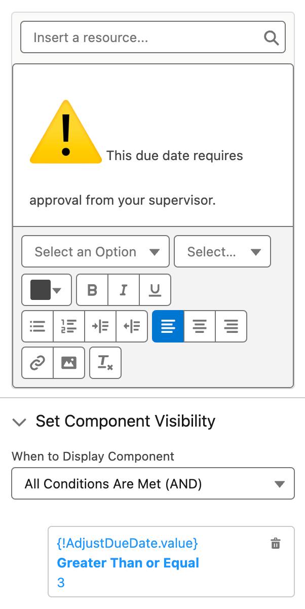 The WarningApproval component corresponding to the preceding instructions.