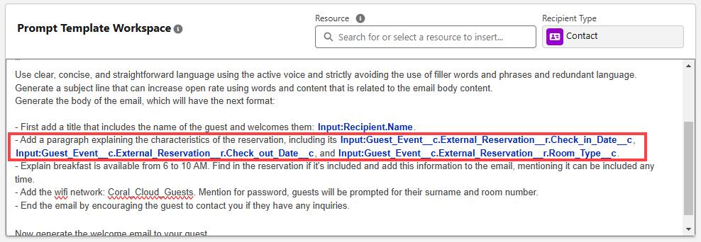Espacio de trabajo de la plantilla de solicitud correspondiente a los pasos anteriores.