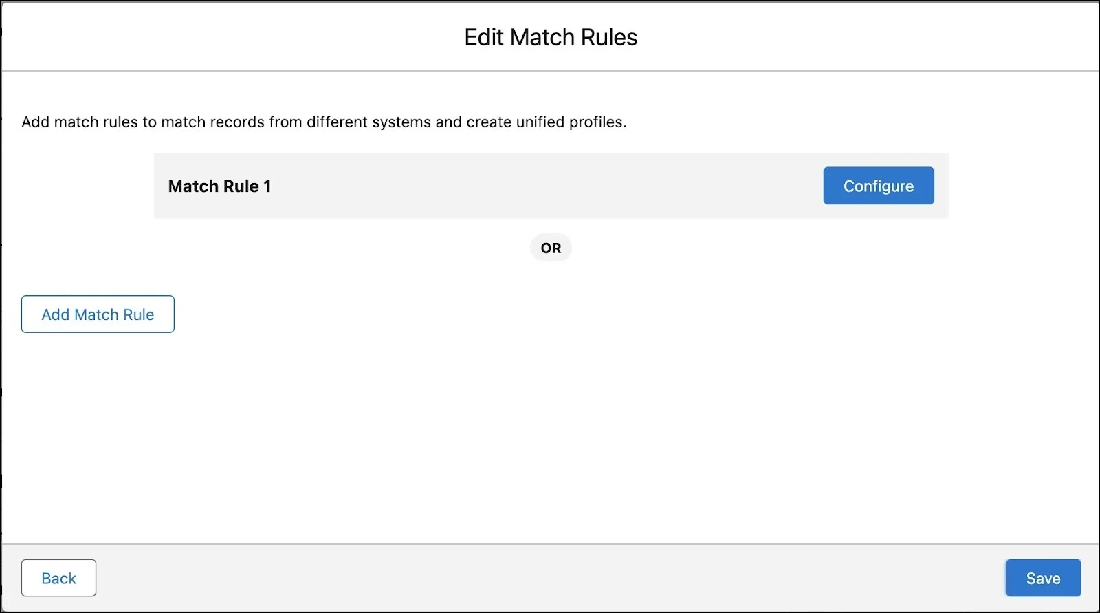Edit match rules screen.