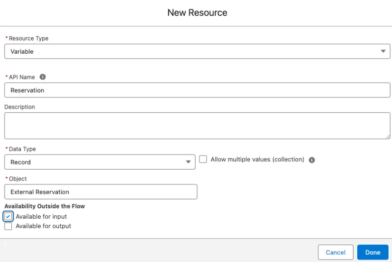 The New Resource screen corresponding to the preceding instructions.