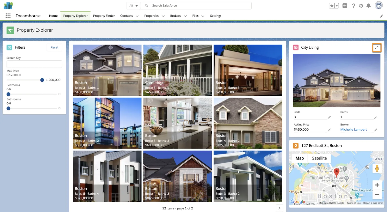 Property Explorer page with the double-arrow icon highlighted