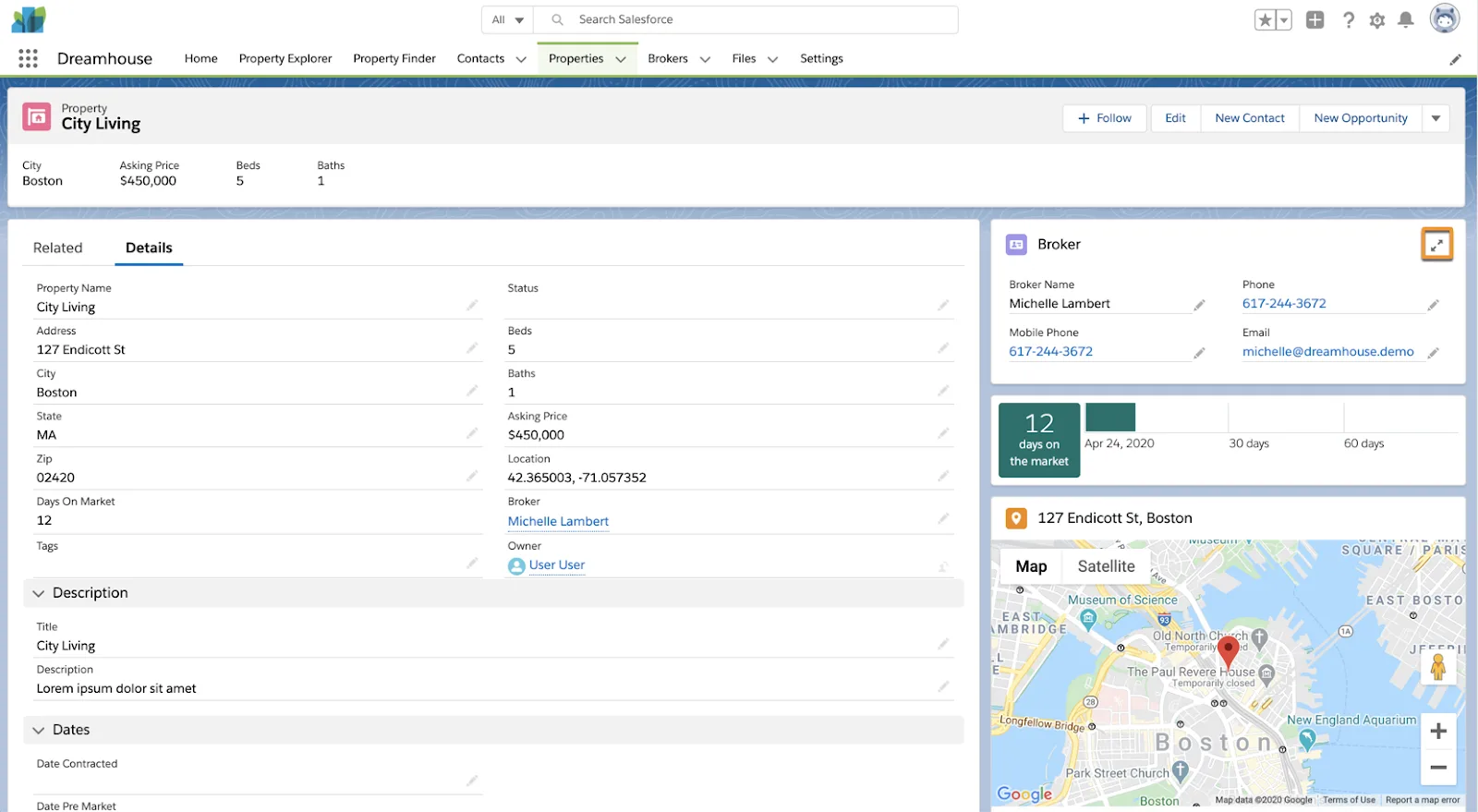 City Living property record with the double-arrow icon highlighted in the broker component