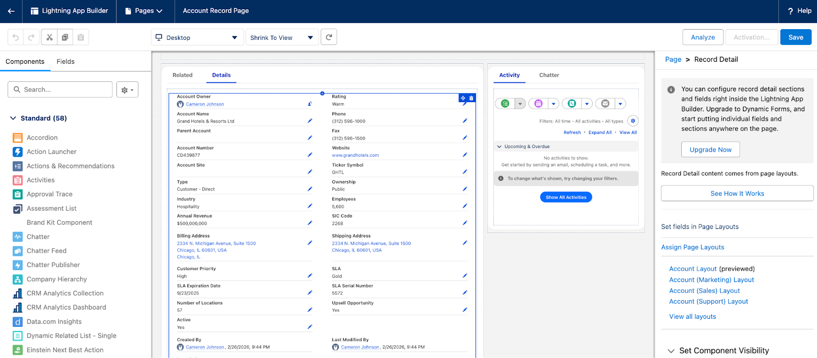 Details section selected with Record Detail opened.