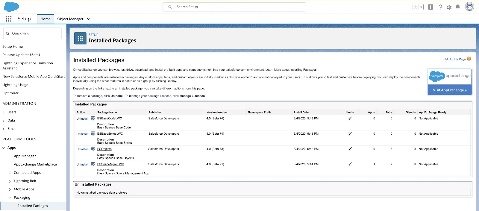 List of unlocked packages used to compose the Easy Spaces app.