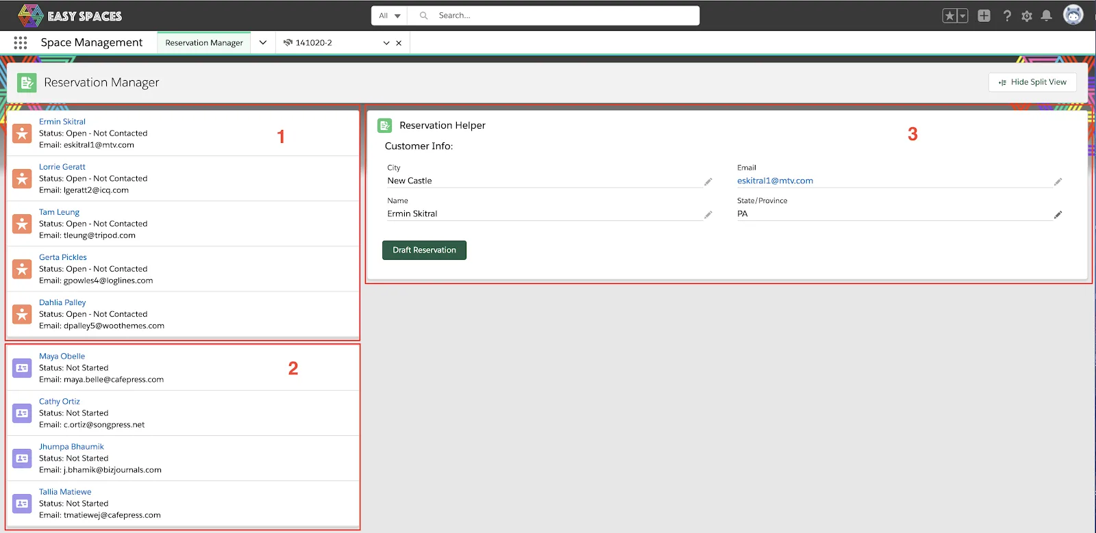 The screenshot shows components present on the Reservation Manager page