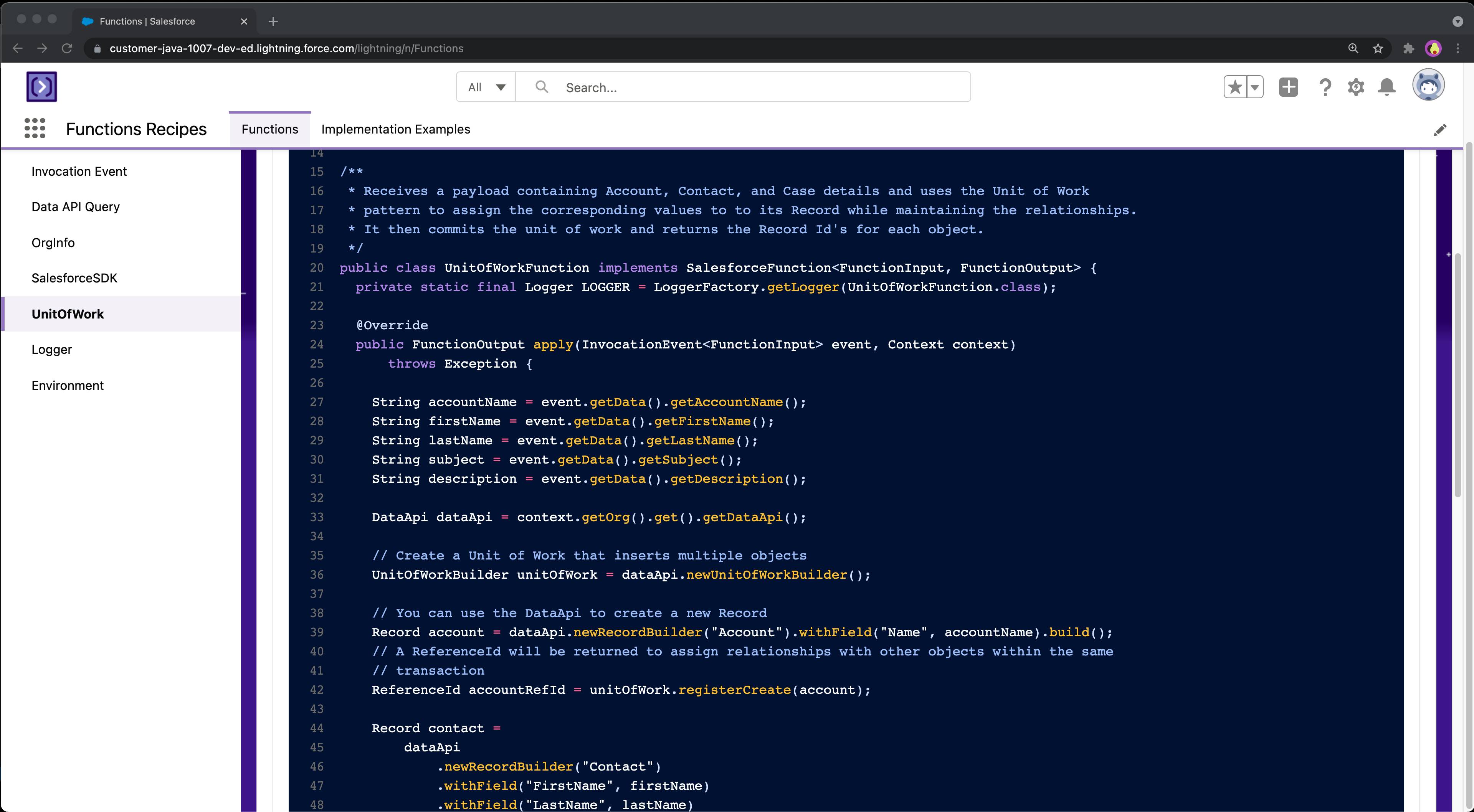 Unidad Get To Know The Functions Recipes Sample App Salesforce