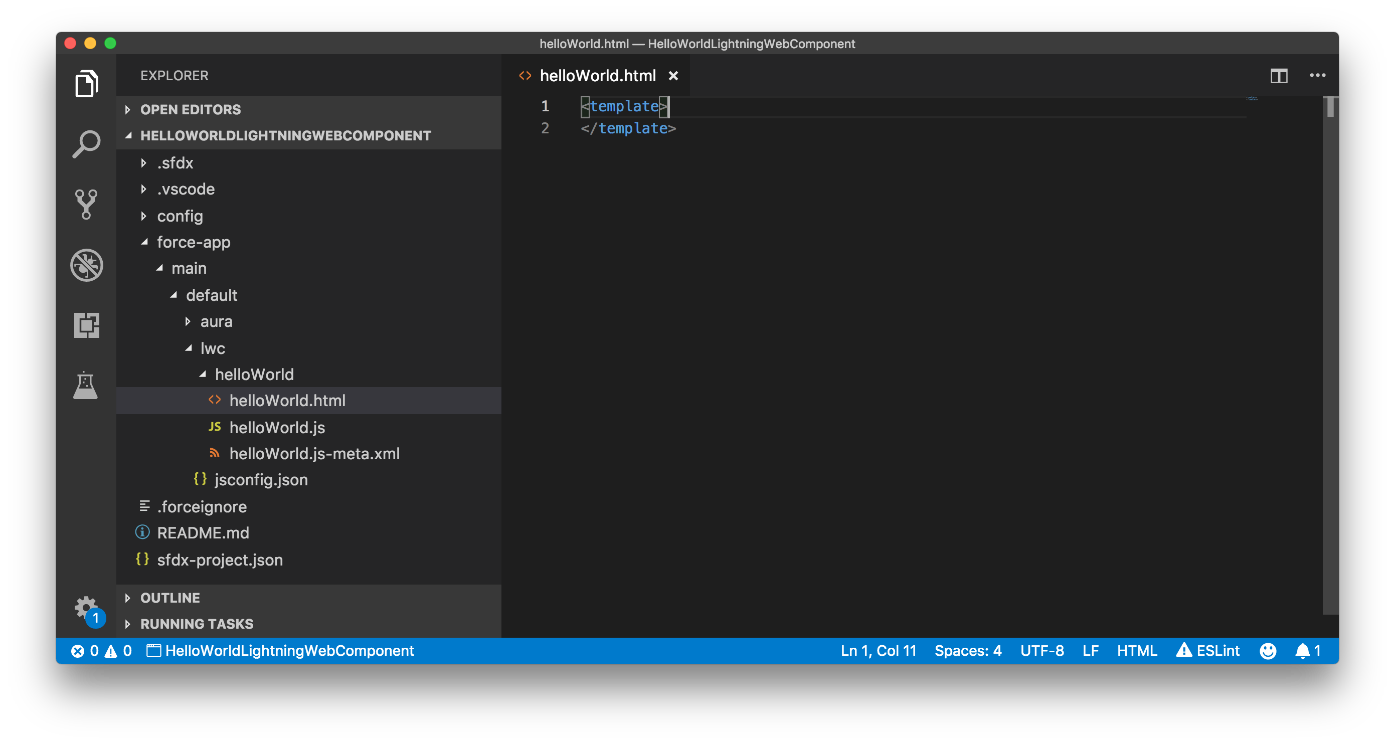 Unidad create a hello world lightning web component salesforce