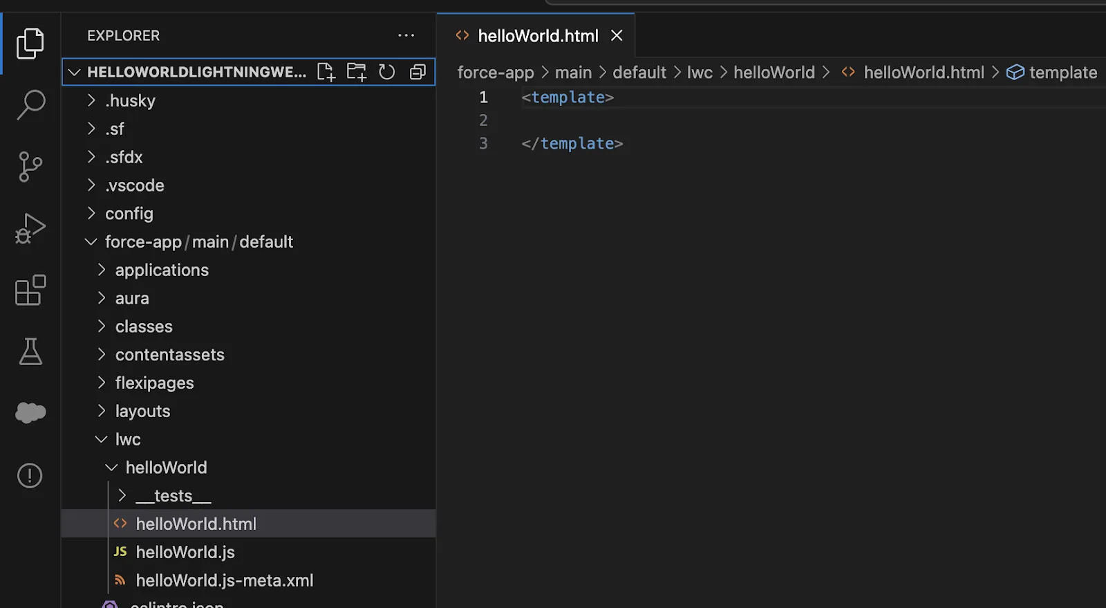 Jerarquía de archivos del componente web Lightning en Visual Studio Code