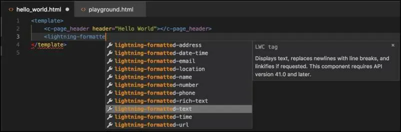 Complétion de code de Visual Studio Code en action.